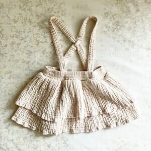 Little Chakra 9-12 Mos Gauze Jumper Overall Dress Tiered Skirt Strap Cream Beige